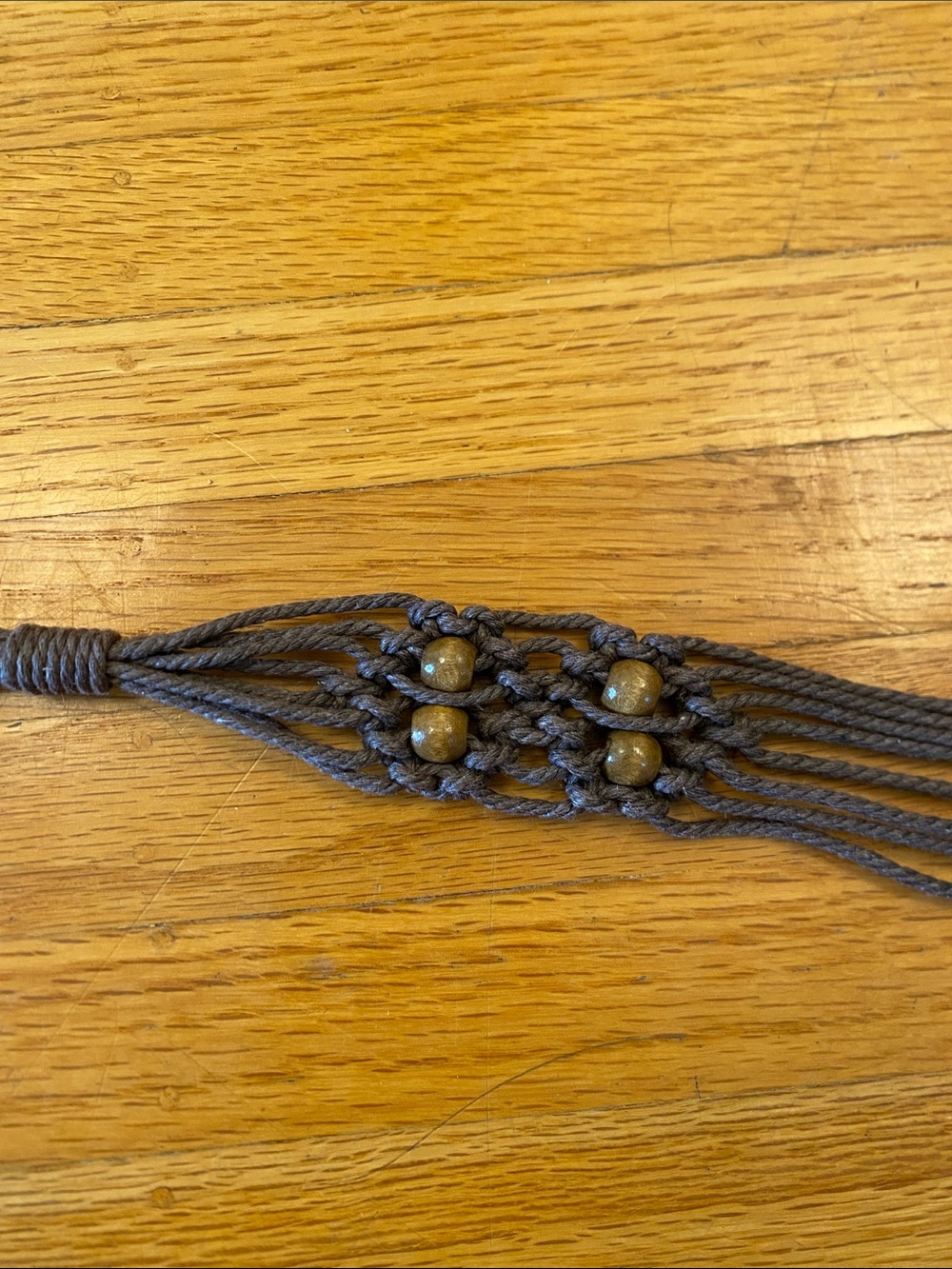 Boho Macramé Waist Belt with Wood Bead Accents - Brown - Picture 7 of 7